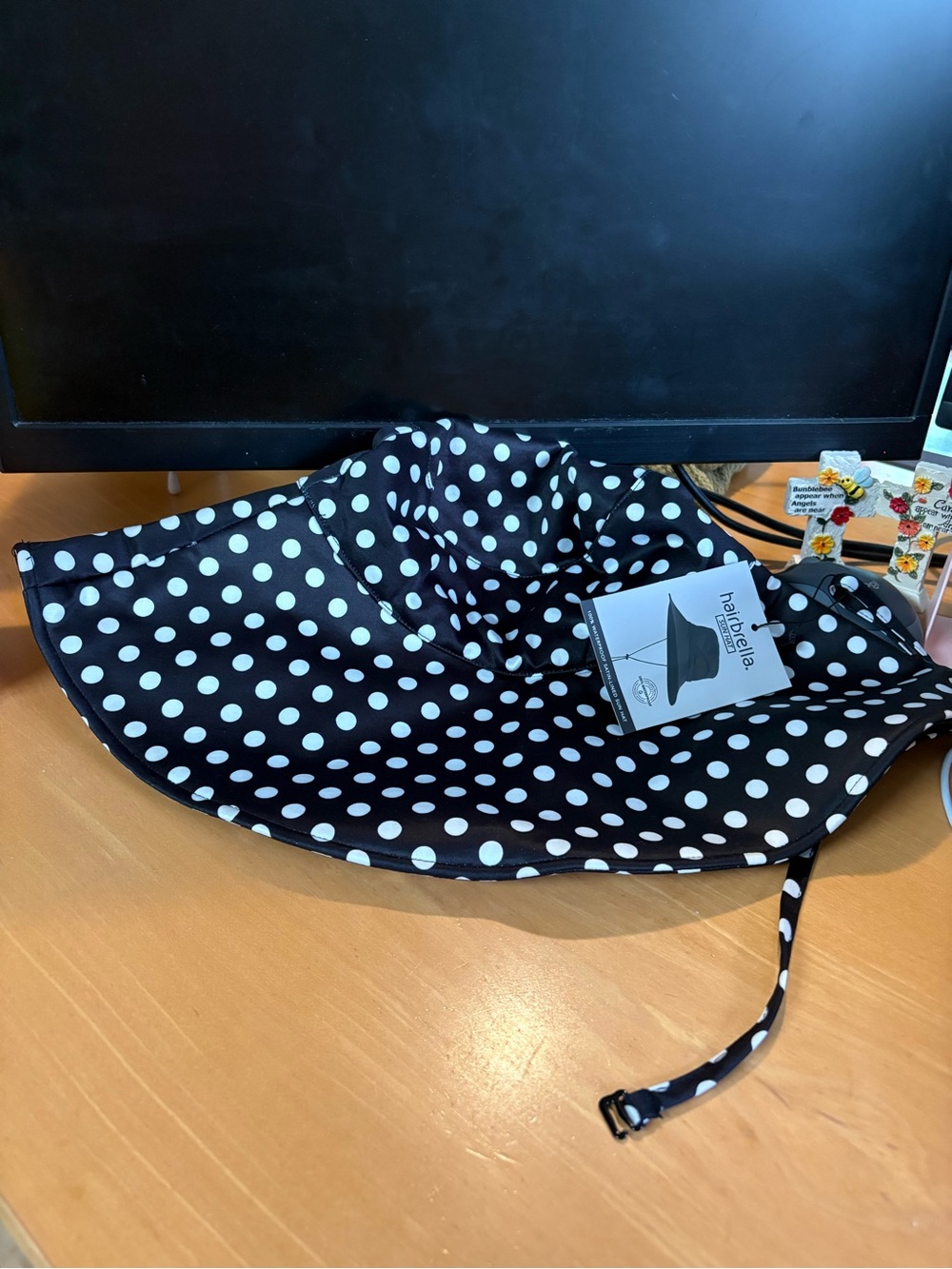 NWT Hairbrella Sun Hat in Black & White Polka Dot